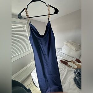 Dark Blue Cowl Neck Satin dress